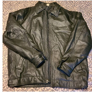 Men's Leather Jacket Black Size Medium Long Sleeve Full Zip Polyester (AE)